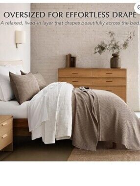 EverGrace 100% Cotton Waffle Bed Blanket Queen Soft Premium Cotton Coverlet New